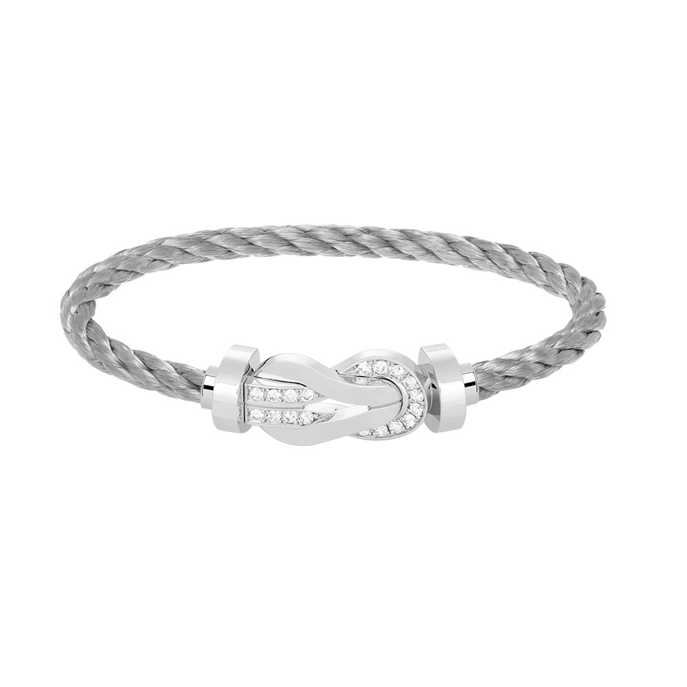 [AW]LARGE 8-FIGURE BUCKLE HALF DIAMOND BRACELET - WHITE GOLD