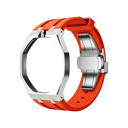 [AW]OAK POP ORANGE-RED STEEL SILICONE STRAP