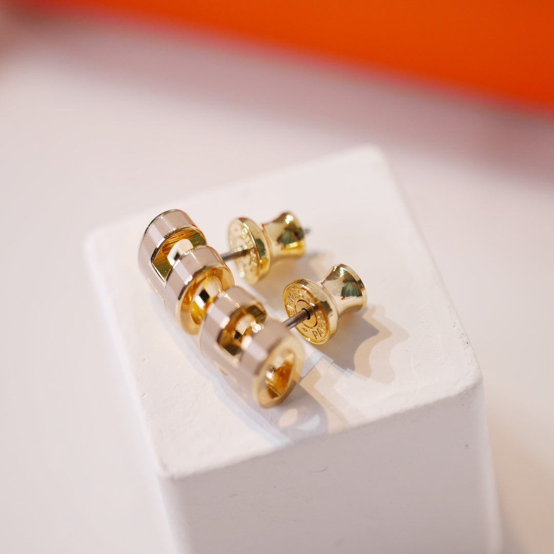 [AW]MINI POP H GOLD EARRINGS GREY