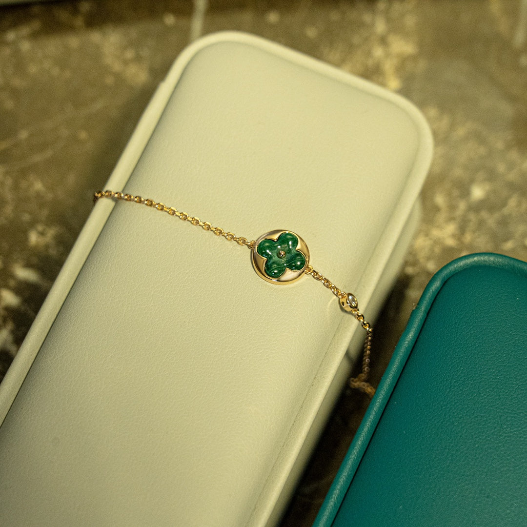 [AW]SUN MALACHITE 1 DIAMOND ROSE GOLD BRACELET