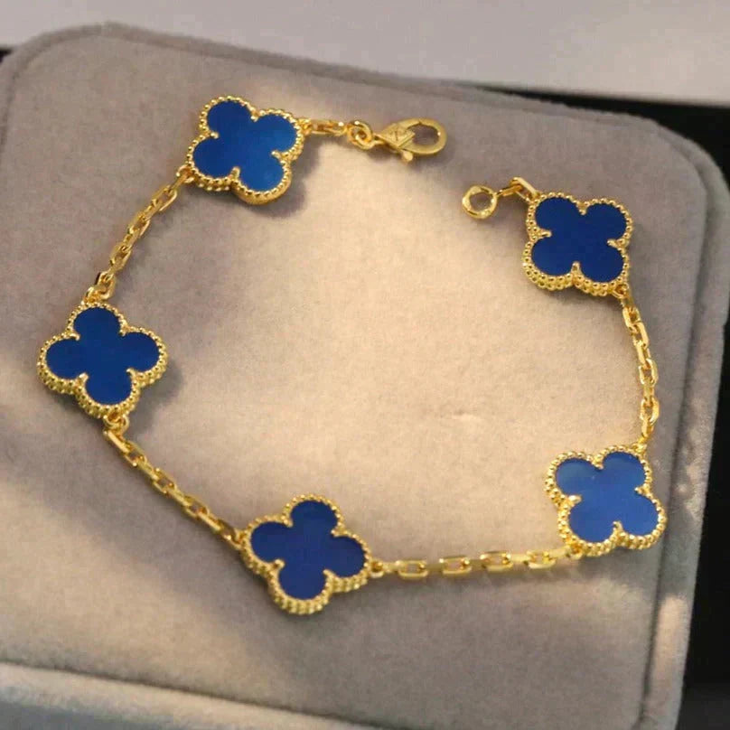 [AW]LUCKY CLOVER 5-MOTIF BRACELET - BLUE AGATE COLLECTION