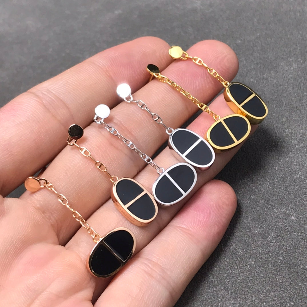 [AW]CHAINE VERSO BLACK CERAMIC SILVER EARRINGS