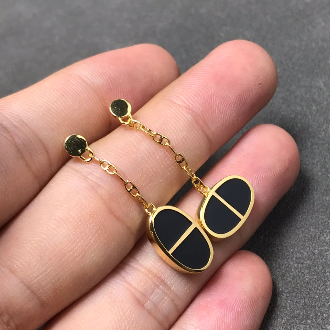 [AW]CHAINE VERSO BLACK CERAMIC SILVER EARRINGS