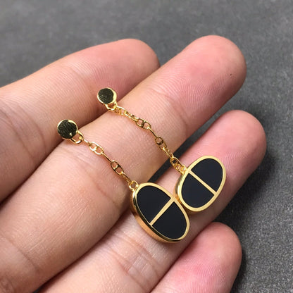 [AW]CHAINE VERSO BLACK CERAMIC SILVER EARRINGS