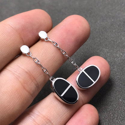[AW]CHAINE VERSO BLACK CERAMIC SILVER EARRINGS