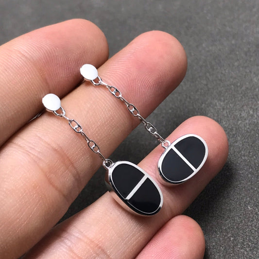 [AW]CHAINE VERSO BLACK CERAMIC SILVER EARRINGS