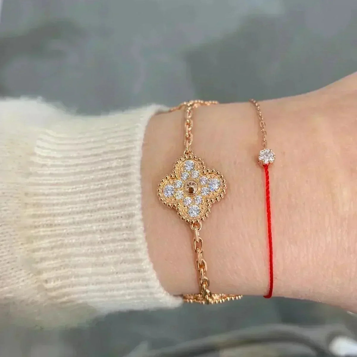 [AW]LUCKY CLOVER 5-MOTIF BRACELET - FULL-DIAMOND