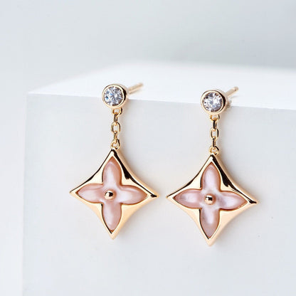 [AW]DOUBLE STAR ROSE GOLD MOP DROP EARRINGS