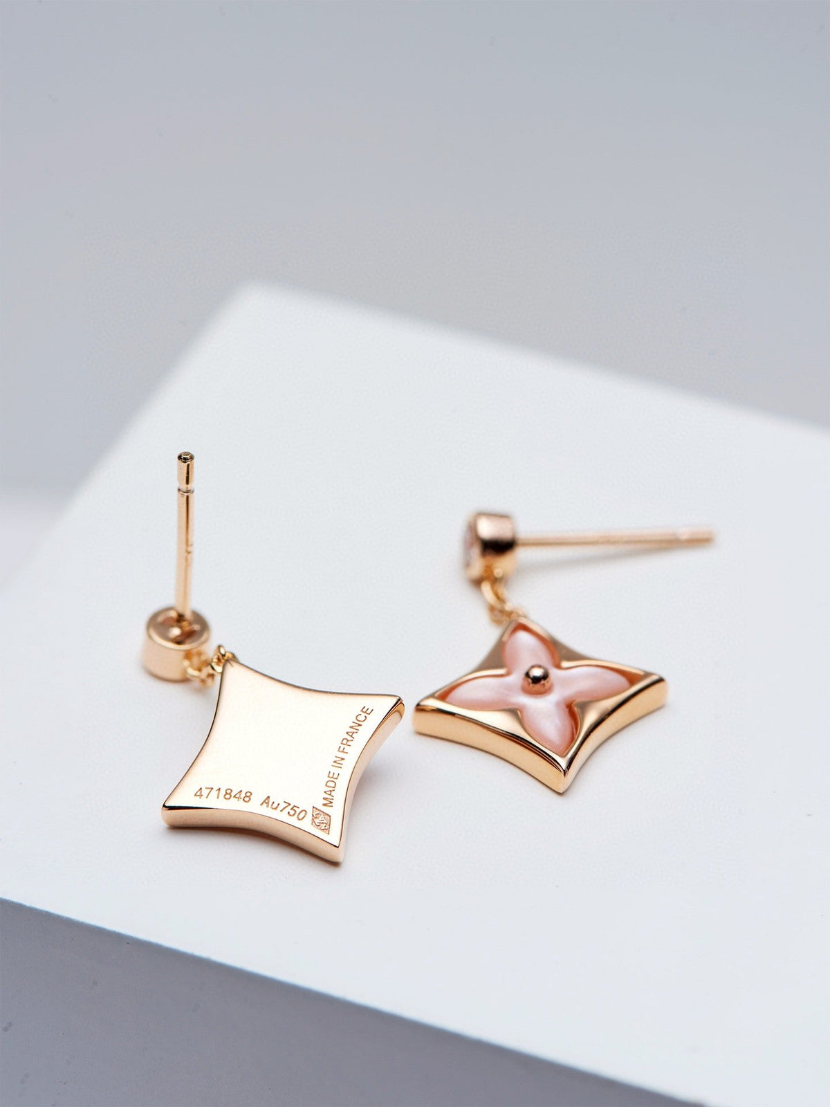 [AW]DOUBLE STAR ROSE GOLD MOP DROP EARRINGS