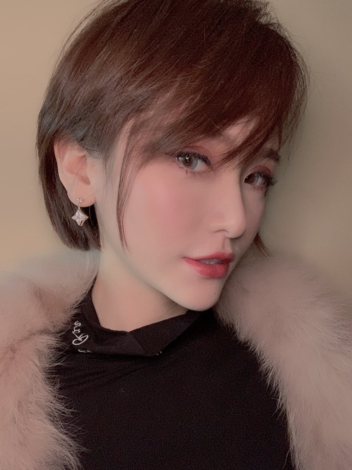 [AW]DOUBLE STAR ROSE GOLD MOP DROP EARRINGS