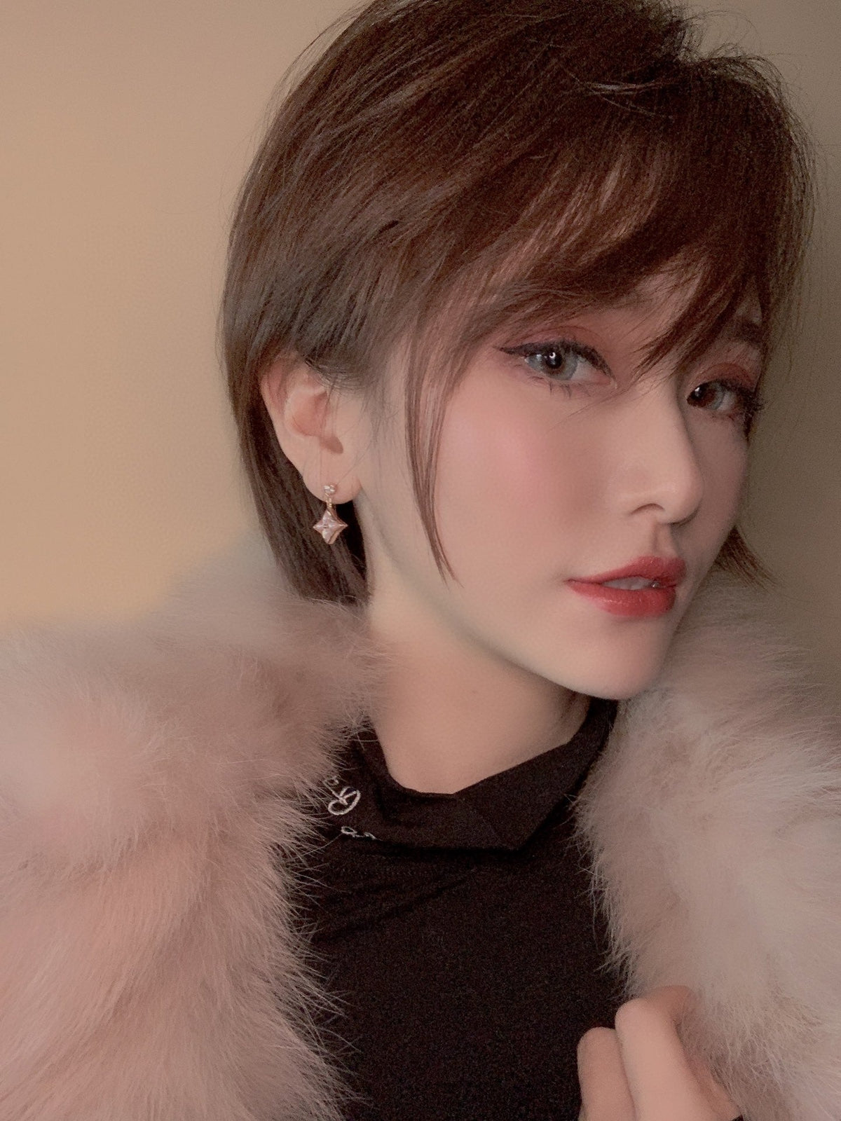[AW]DOUBLE STAR ROSE GOLD MOP DROP EARRINGS