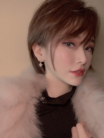 [AW]DOUBLE STAR ROSE GOLD MOP DROP EARRINGS