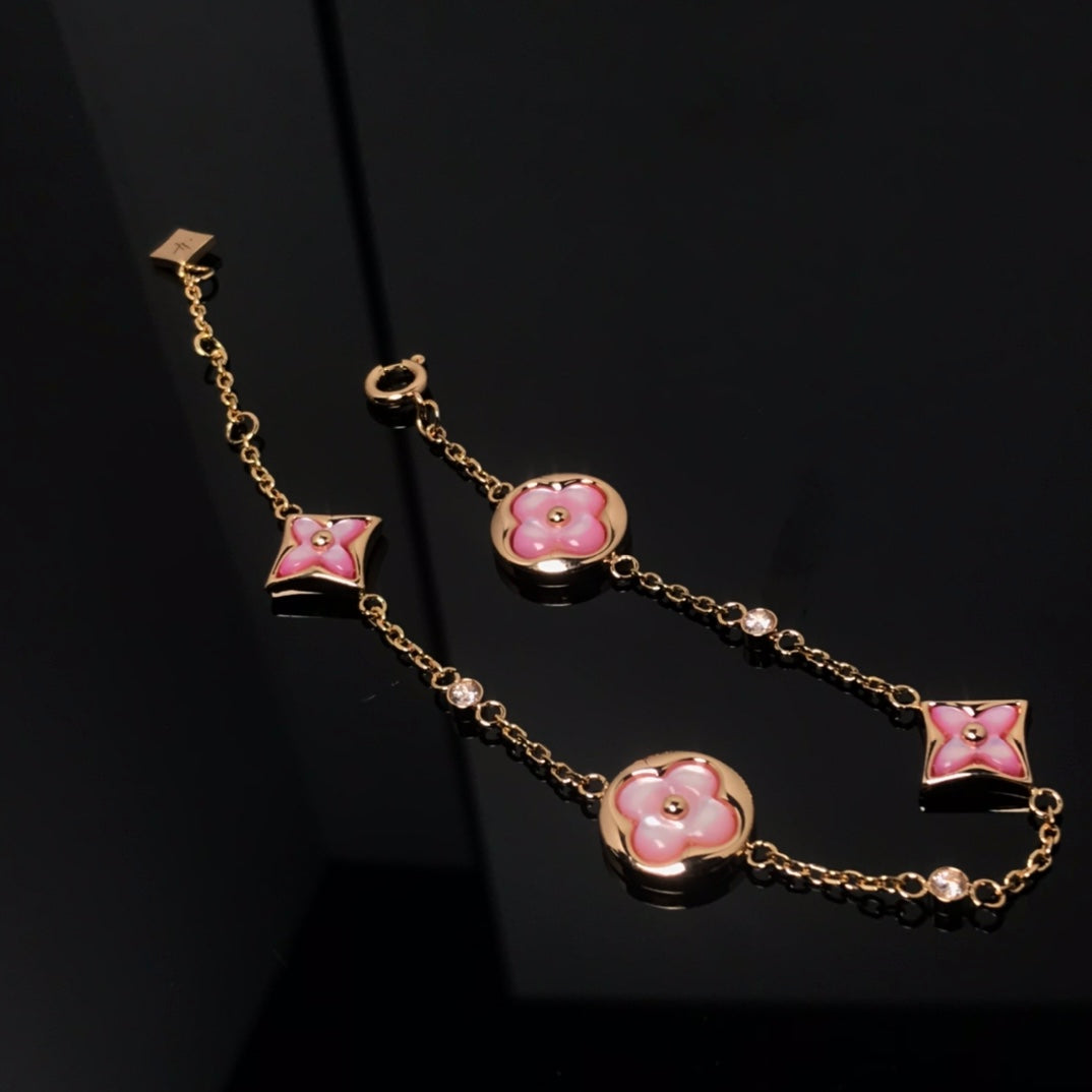 [AW]STAR AND SUN 4 MOTIF PINK MOP ROSE GOLD BRACELET