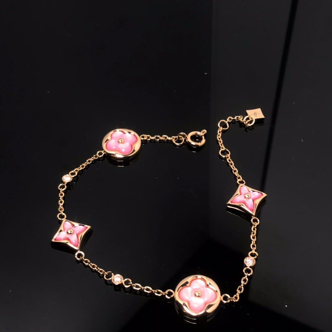 [AW]STAR AND SUN 4 MOTIF PINK MOP ROSE GOLD BRACELET