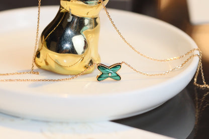[AW]JEUX MALACHITE 1 DIAMOND ROSE GOLD NECKLACE