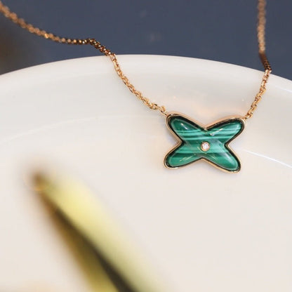 [AW]JEUX MALACHITE 1 DIAMOND ROSE GOLD NECKLACE