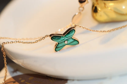 [AW]JEUX MALACHITE 1 DIAMOND ROSE GOLD NECKLACE