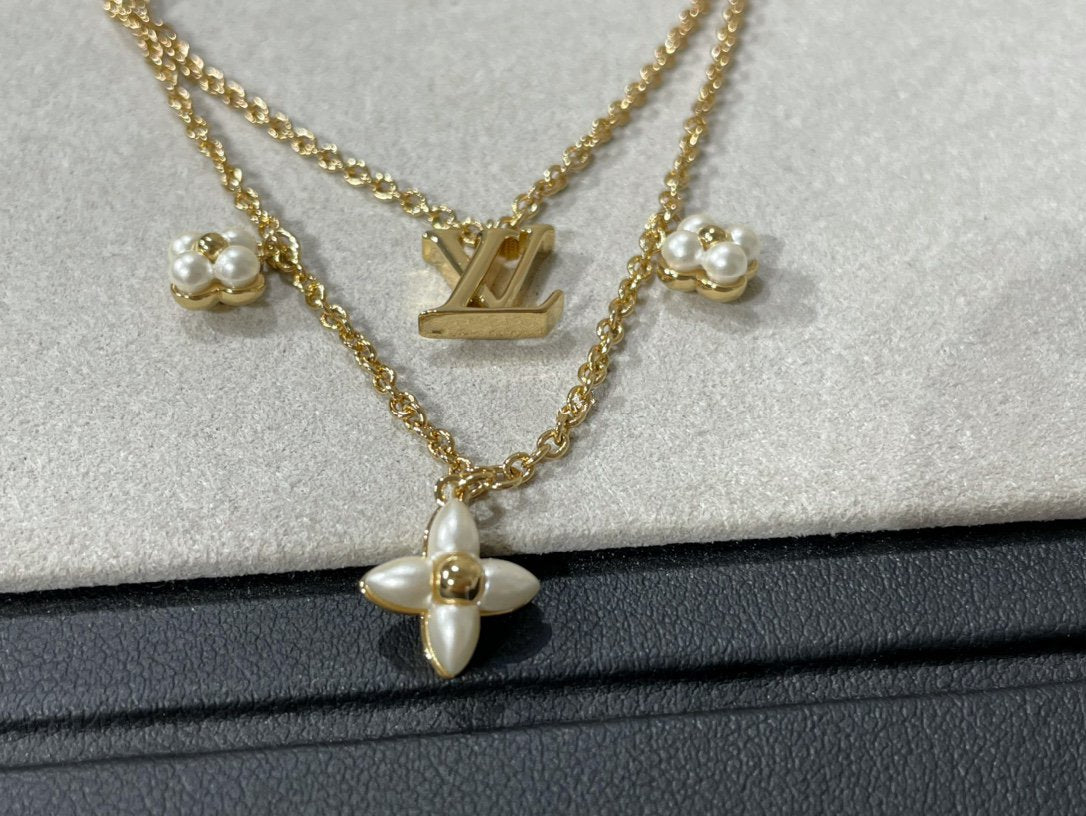 [AW]FLOWERGRAM GOLD MOP DOUBLE ROW NECKLACE