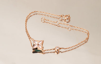 [AW]STAR PINK MOP 1 DIAMOND ROSE GOLD NECKLACE