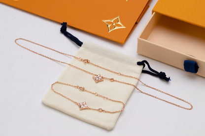 [AW]STAR PINK MOP 1 DIAMOND ROSE GOLD NECKLACE