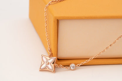 [AW]STAR PINK MOP 1 DIAMOND ROSE GOLD NECKLACE