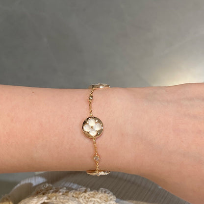 [AW]STAR AND SUN 4 MOTIF WHITE MOP ROSE GOLD BRACELET