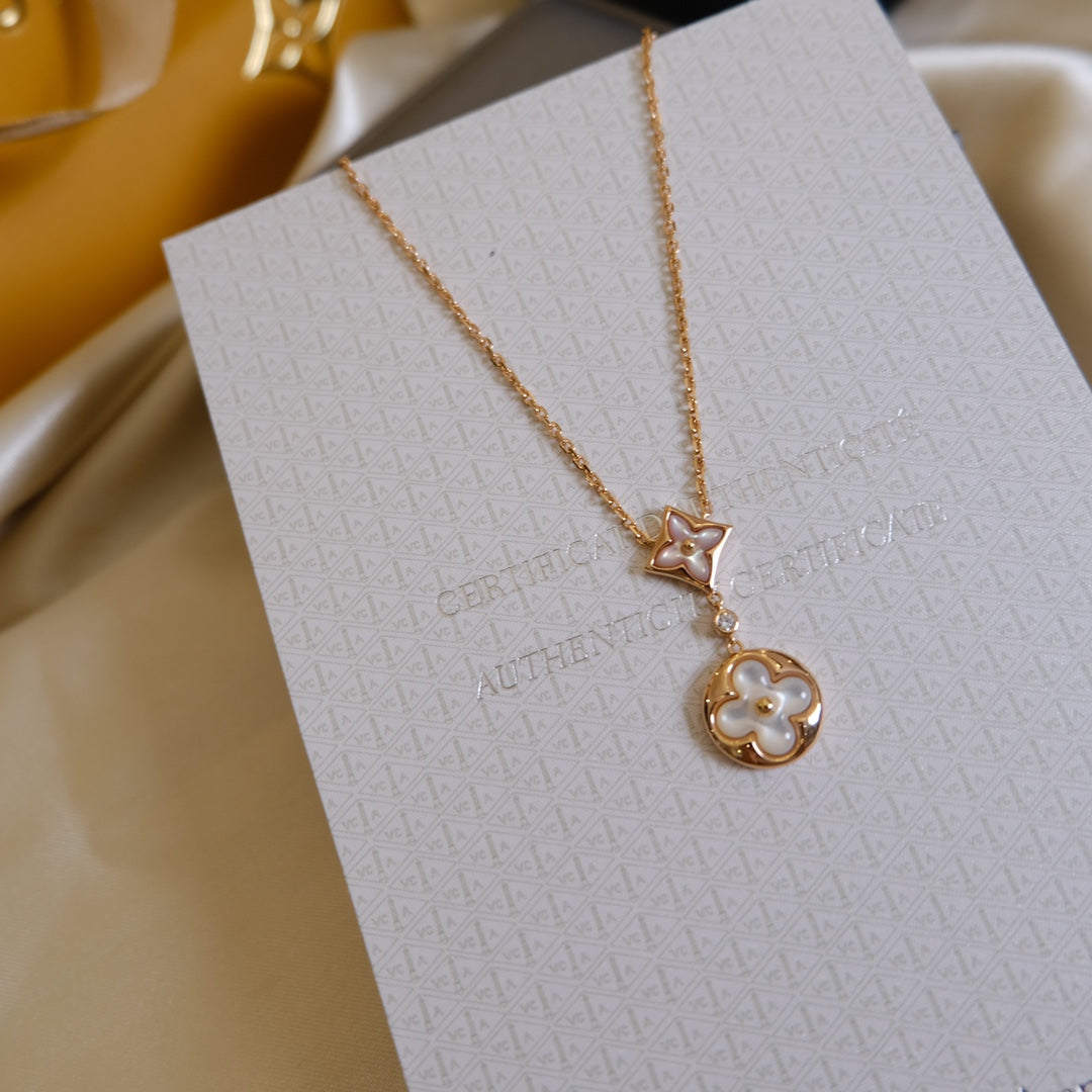 [AW]STAR AND SUN WHITE MOP 2 MOTIF ROSE GOLD NECKLACE