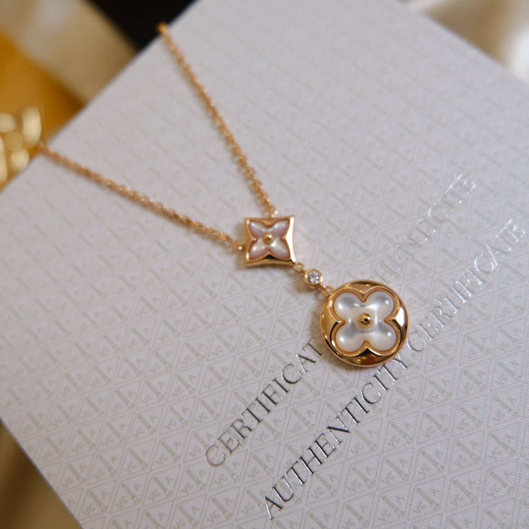 [AW]STAR AND SUN WHITE MOP 2 MOTIF ROSE GOLD NECKLACE