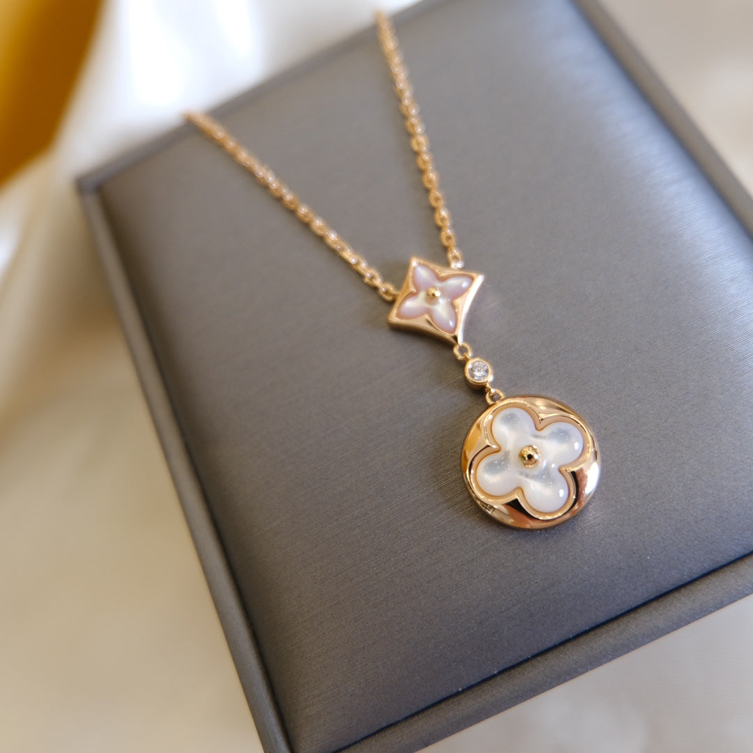 [AW]STAR AND SUN WHITE MOP 2 MOTIF ROSE GOLD NECKLACE
