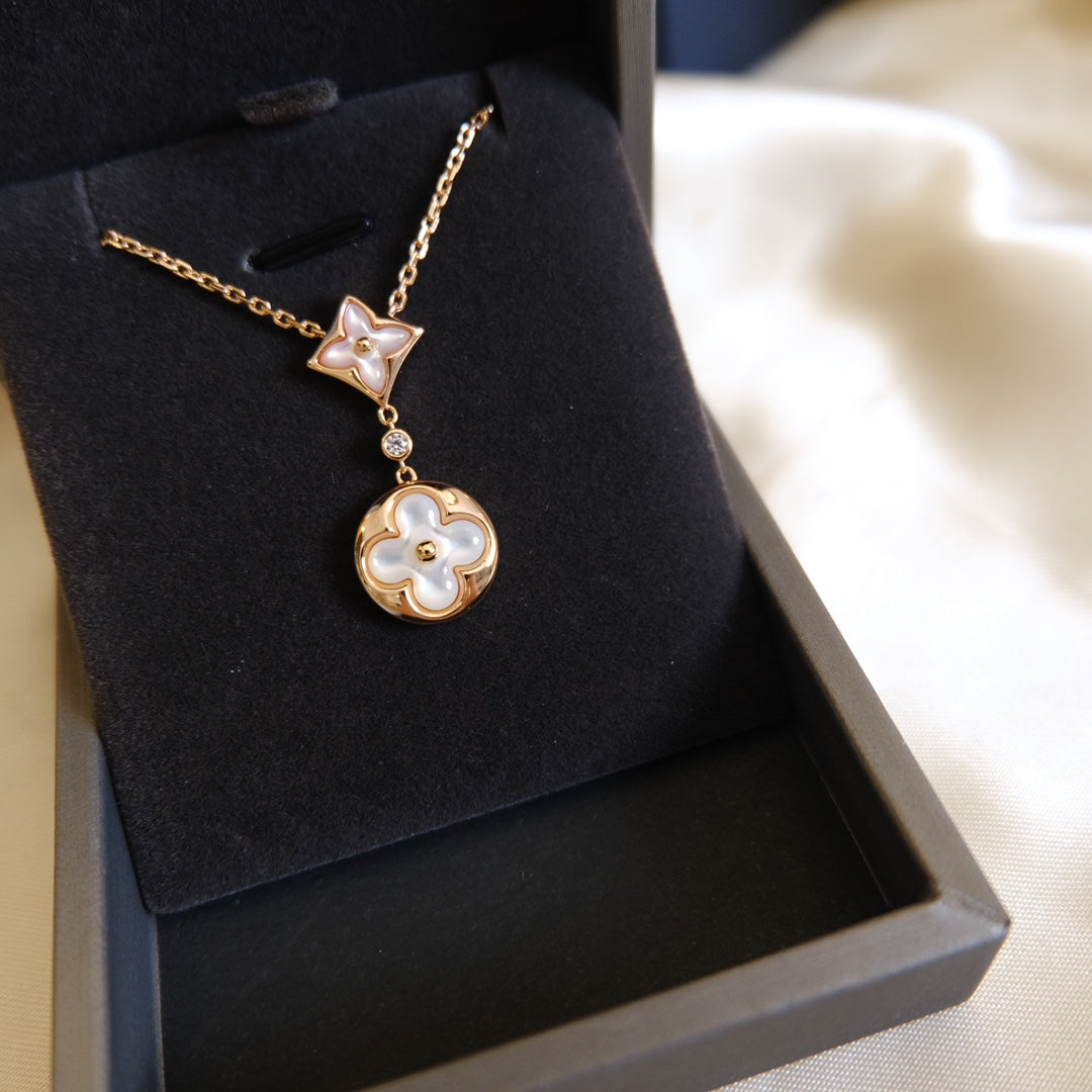 [AW]STAR AND SUN WHITE MOP 2 MOTIF ROSE GOLD NECKLACE