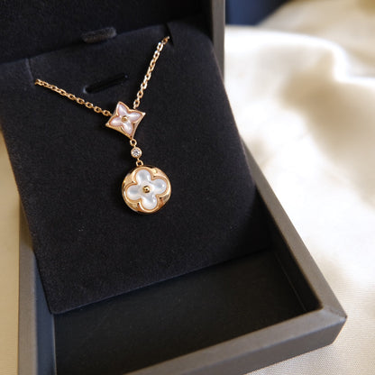 [AW]STAR AND SUN WHITE MOP 2 MOTIF ROSE GOLD NECKLACE