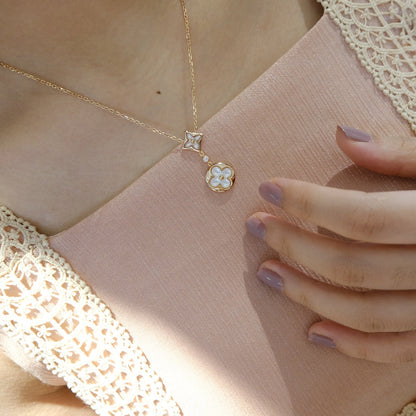 [AW]STAR AND SUN WHITE MOP 2 MOTIF ROSE GOLD NECKLACE