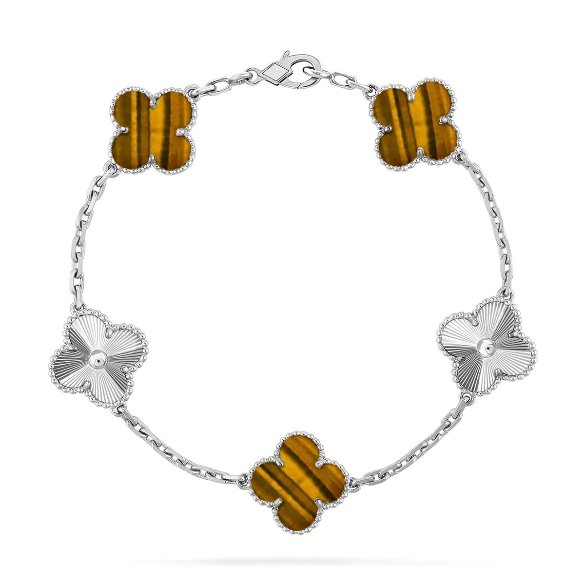 [AW]LUCKY CLOVER 5-MOTIF BRACELET -  TIGER’S EYE COLLECTION