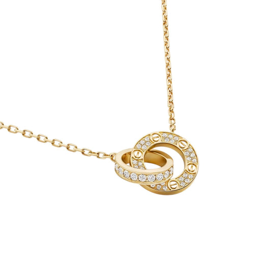 [AW]LOVE DOUBLE-RING PENDANT FULL-PAVÉ NECKLACE