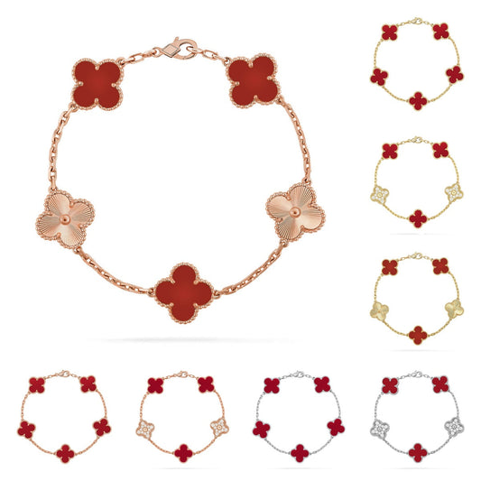 [AW]LUCKY CLOVER 5-MOTIF BRACELET - RED CARNELIAN COLLECTION