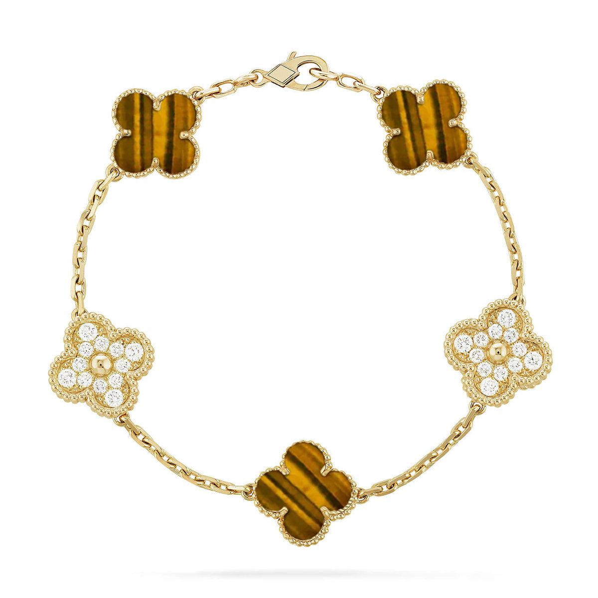 [AW]LUCKY CLOVER 5-MOTIF BRACELET -  TIGER’S EYE COLLECTION