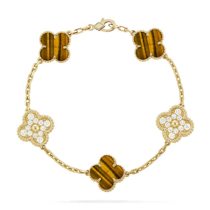 [AW]LUCKY CLOVER 5-MOTIF BRACELET -  TIGER’S EYE COLLECTION