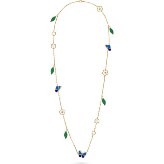 [AW]LUCKY SPRING BUTTERFLY & FLOWER STATEMENT NECKLACE - 15-MOTIF FLORAL DESIGN