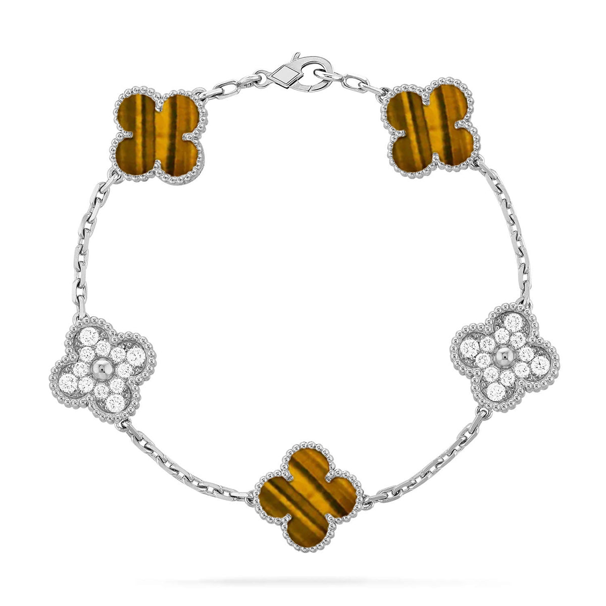 [AW]LUCKY CLOVER 5-MOTIF BRACELET -  TIGER’S EYE COLLECTION