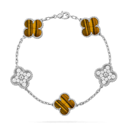 [AW]LUCKY CLOVER 5-MOTIF BRACELET -  TIGER’S EYE COLLECTION