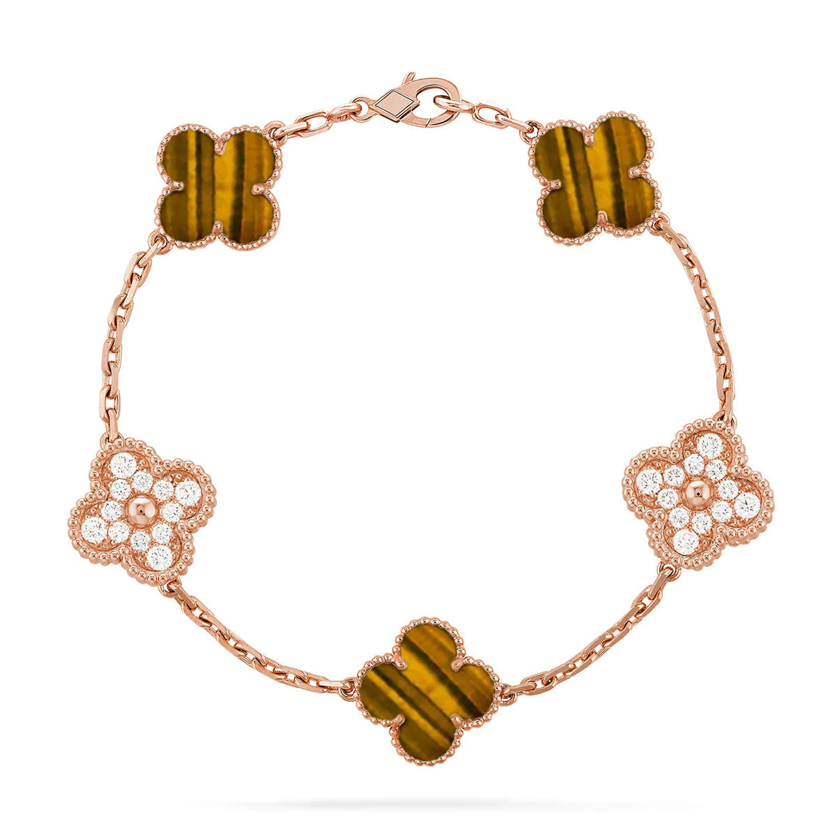 [AW]LUCKY CLOVER 5-MOTIF BRACELET -  TIGER’S EYE COLLECTION