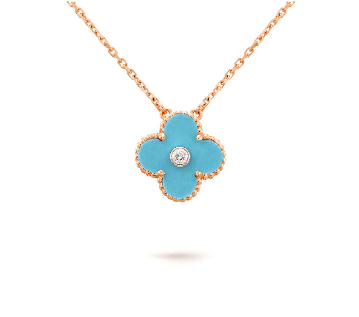 [AW]15MM CLOVER FLOWER DIAMOND PENDANT NECKLACE COLLECTION