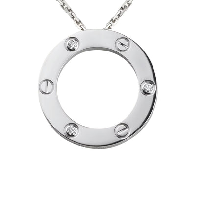 [AW]LOVE LARGE CIRCULAR PENDANT 3-DIAMOND NECKLACE