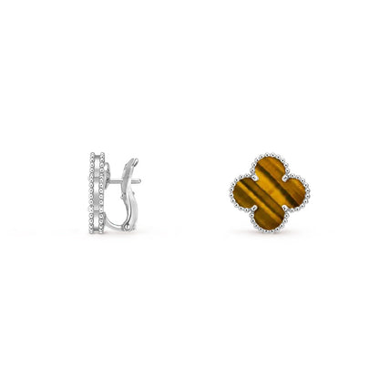 [AW]15MM CLOVER FLOWER STUD EARRINGS WHITE GOLD COLLECTION