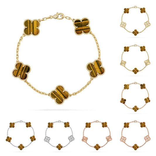 [AW]LUCKY CLOVER 5-MOTIF BRACELET -  TIGER’S EYE COLLECTION