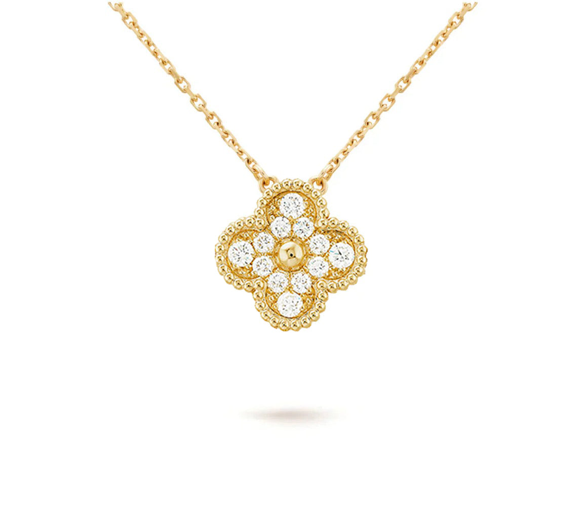 [AW]15MM CLOVER FLOWER DIAMOND PENDANT NECKLACE COLLECTION