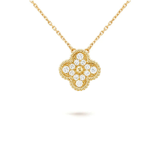 [AW]15MM CLOVER FLOWER DIAMOND PENDANT NECKLACE COLLECTION