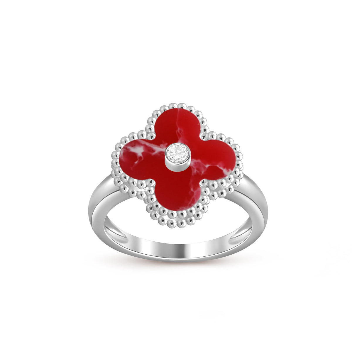 [AW]LUCKY CLOVER DIAMOND-ACCENT WHITE GOLD RING COLLECTION