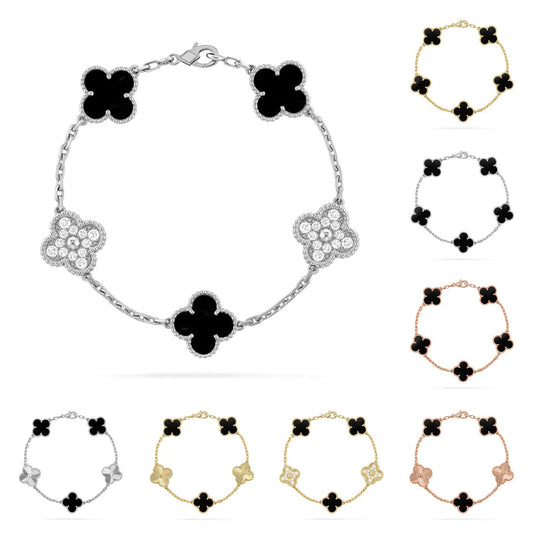 [AW]LUCKY CLOVER 5-MOTIF BRACELET - BLACK OXNY COLLECTION