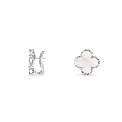 [AW]15MM CLOVER FLOWER STUD EARRINGS WHITE GOLD COLLECTION